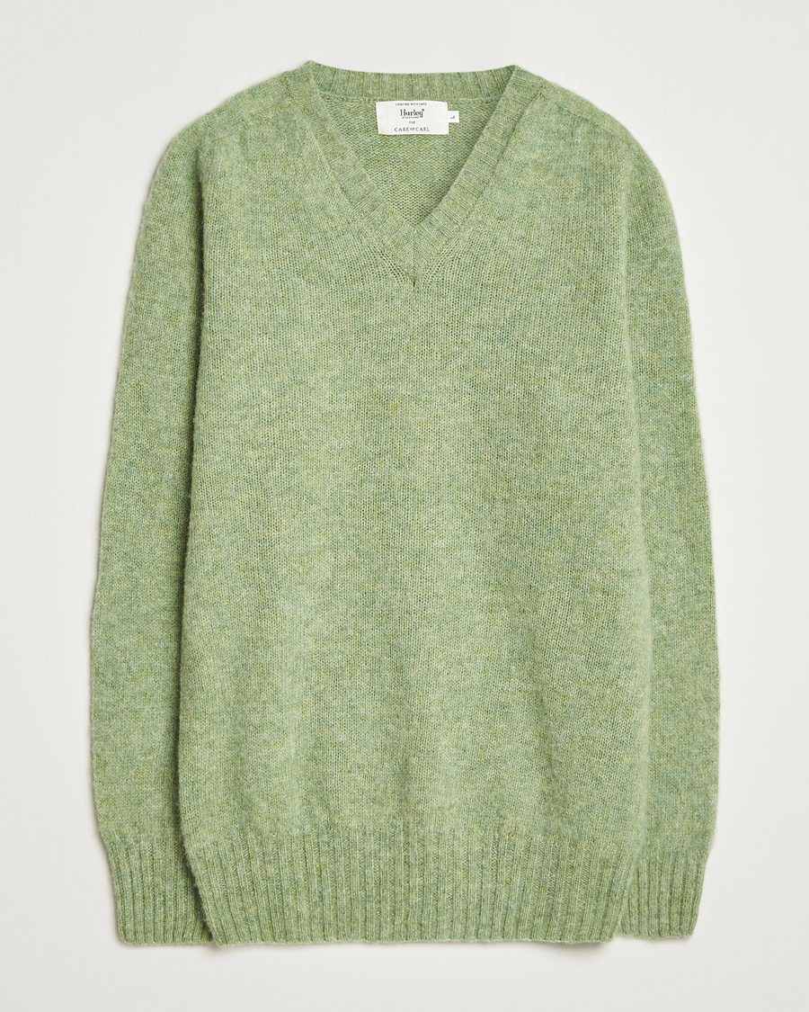 Herr | Tröjor | Harley Of Scotland | Brushed Supersoft Lambswool V-Neck Light Green