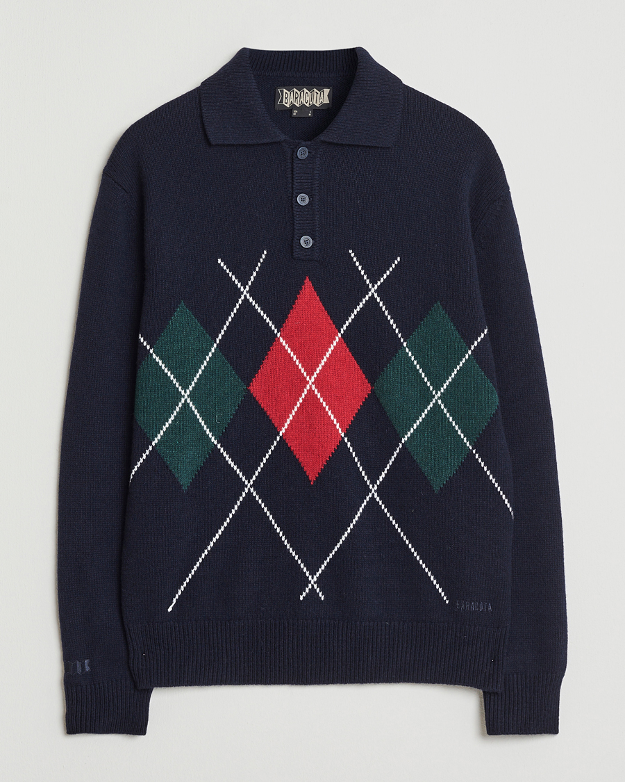 Herr | Tröjor | Baracuta | Argyle Wool Polo Neck Navy