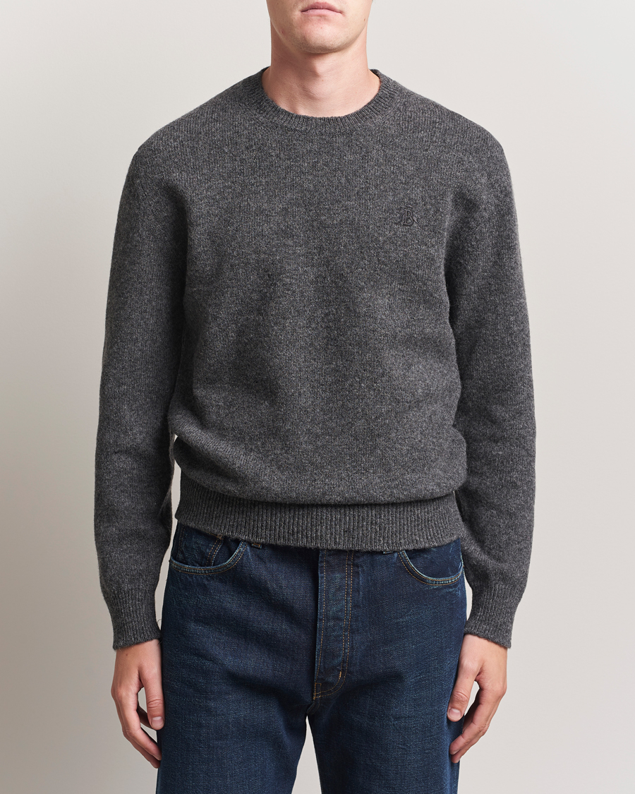 Herr | Tröjor | Baracuta | Shetland Virgin Wool Crew Neck Mid Grey