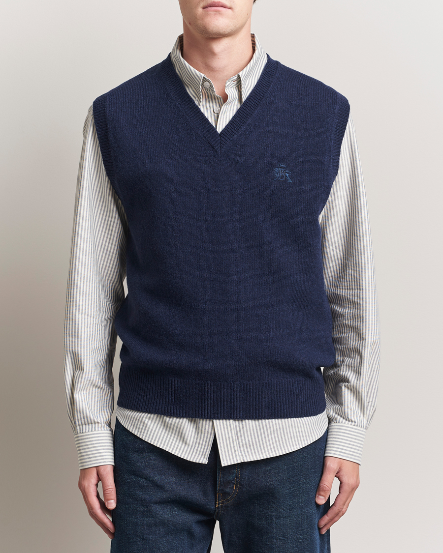 Herr | Tröjor | Baracuta | Shetland Virgin Wool Vest Navy