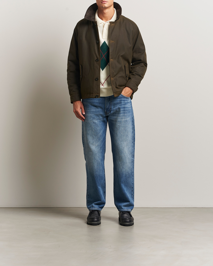Herr | Jackor | Baracuta | Waxed Sherling Lined Deck Jacket Deep Moss
