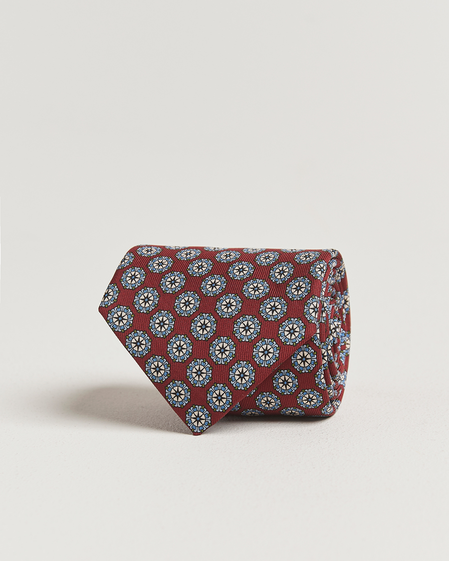 Herr | Slipsar | E. Marinella | 3-Fold Printed Silk Tie Burgundy