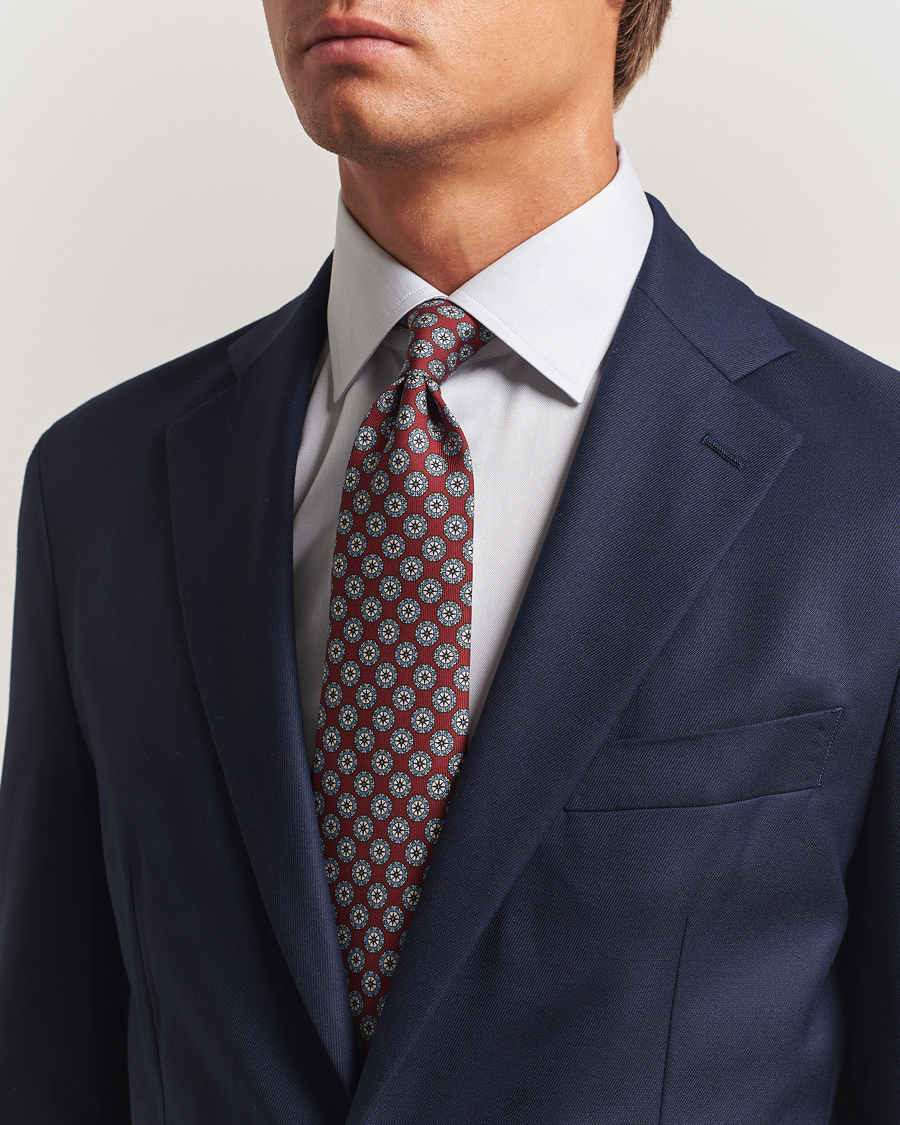 Herr | Slipsar | E. Marinella | 3-Fold Printed Silk Tie Burgundy