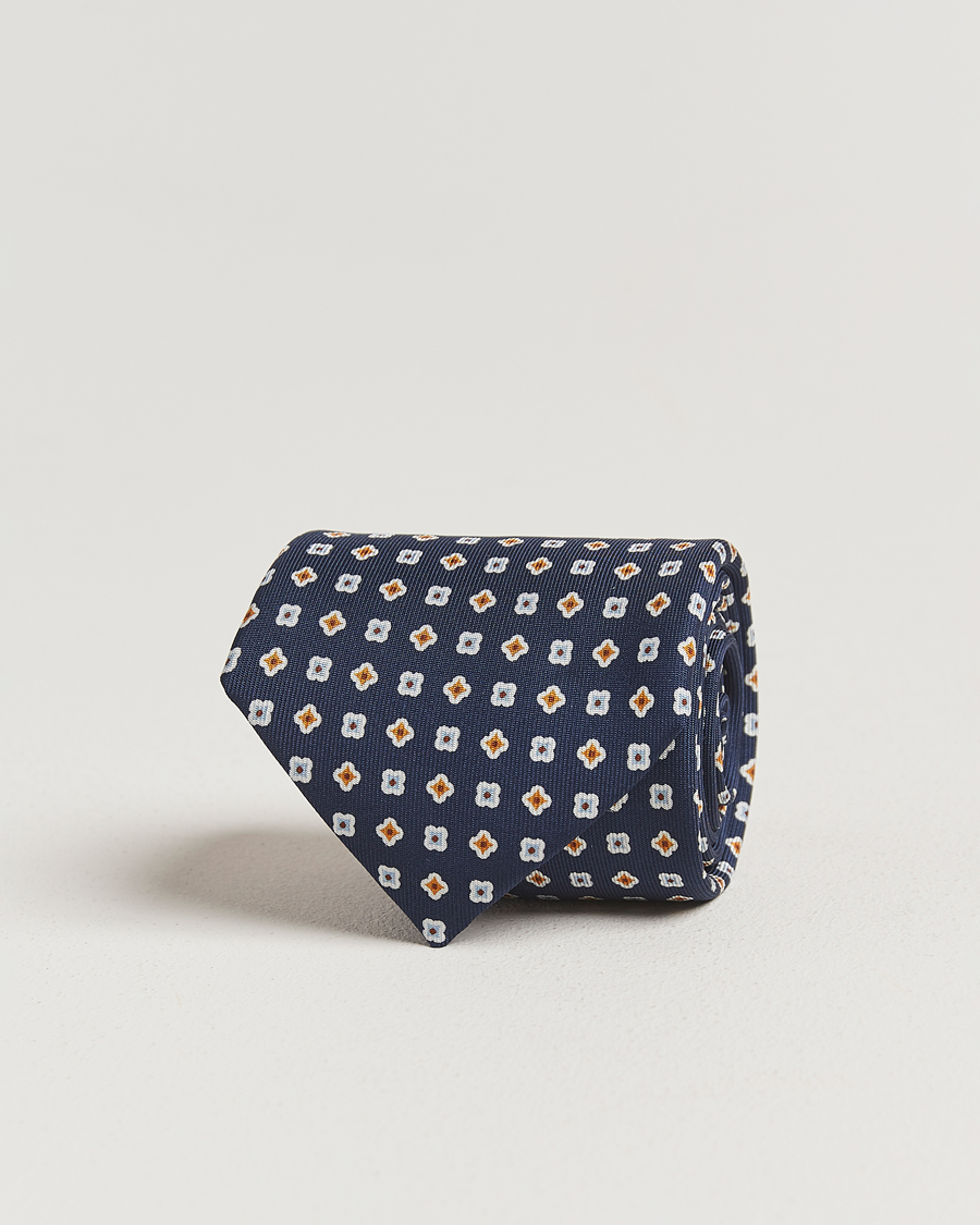 Herr | Slipsar | E. Marinella | 3-Fold Printed Silk Tie Navy