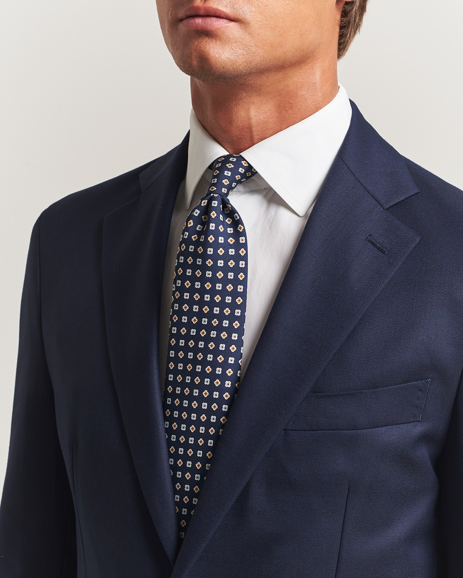Herr | Slipsar | E. Marinella | 3-Fold Printed Silk Tie Navy