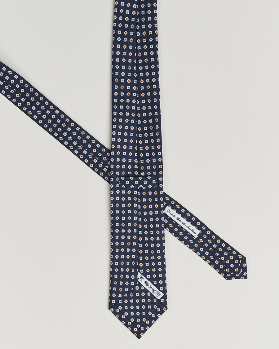Herr | Slipsar | E. Marinella | 3-Fold Printed Silk Tie Navy