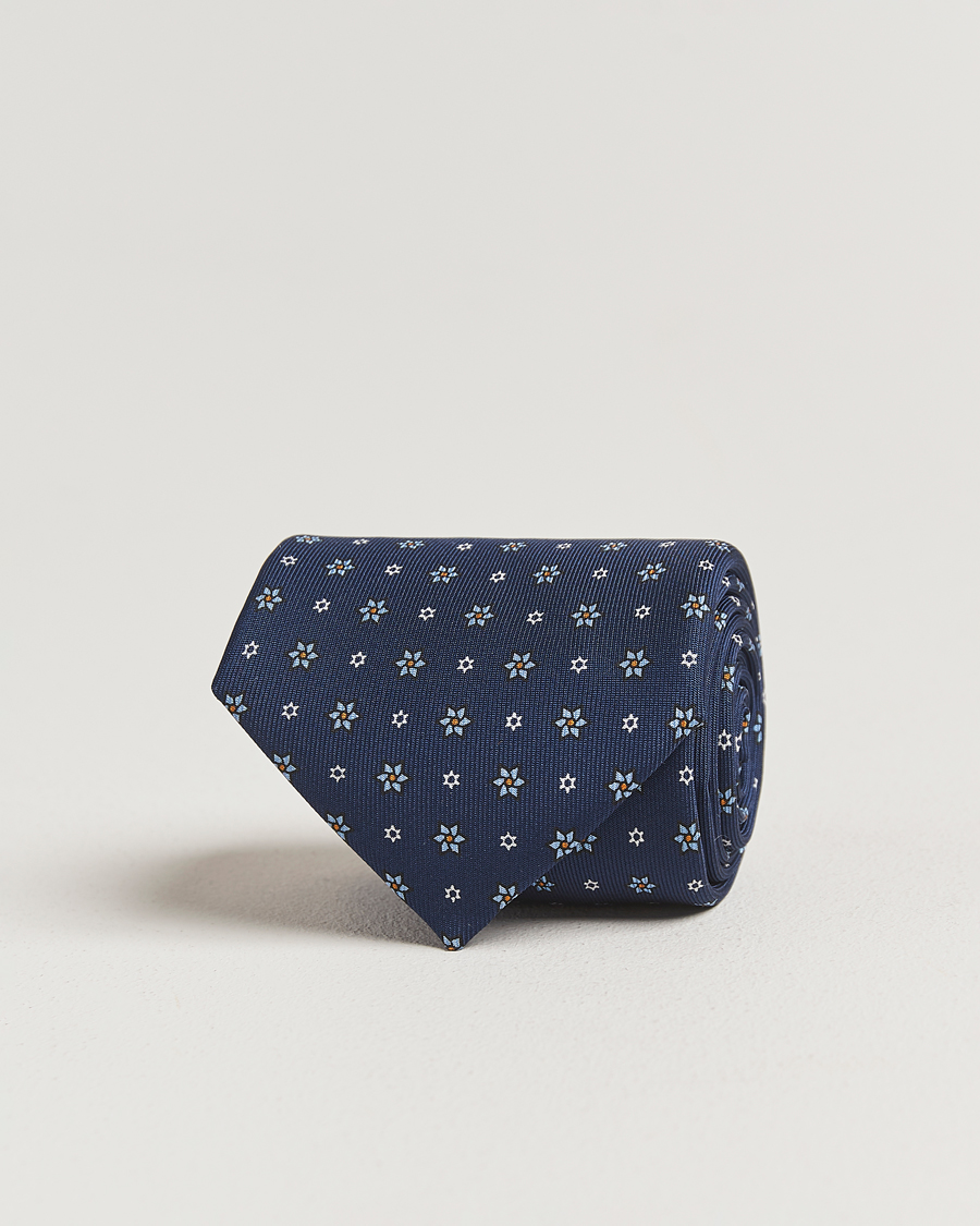 Herr | Slipsar | E. Marinella | 3-Fold Printed Silk Tie Navy