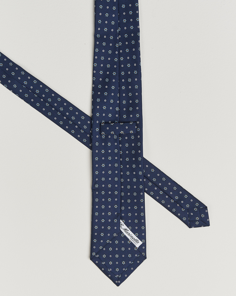 Herr | Slipsar | E. Marinella | 3-Fold Printed Silk Tie Navy