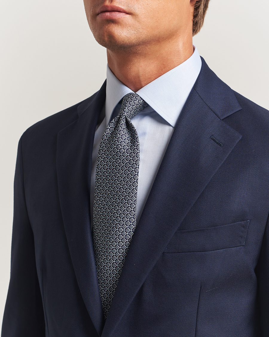 Herr | Slipsar | E. Marinella | 3-Fold Printed Silk Tie Navy