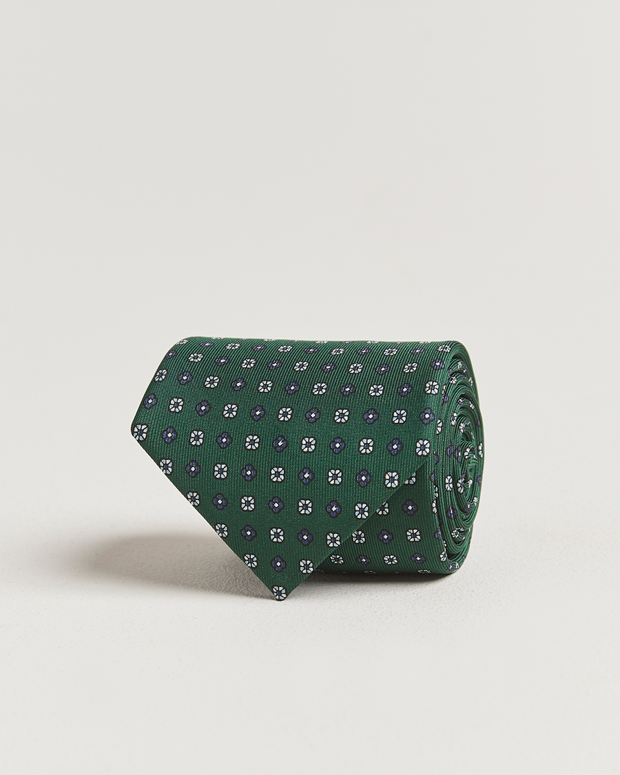 Herr | Slipsar | E. Marinella | 3-Fold Printed Silk Tie Dark Green
