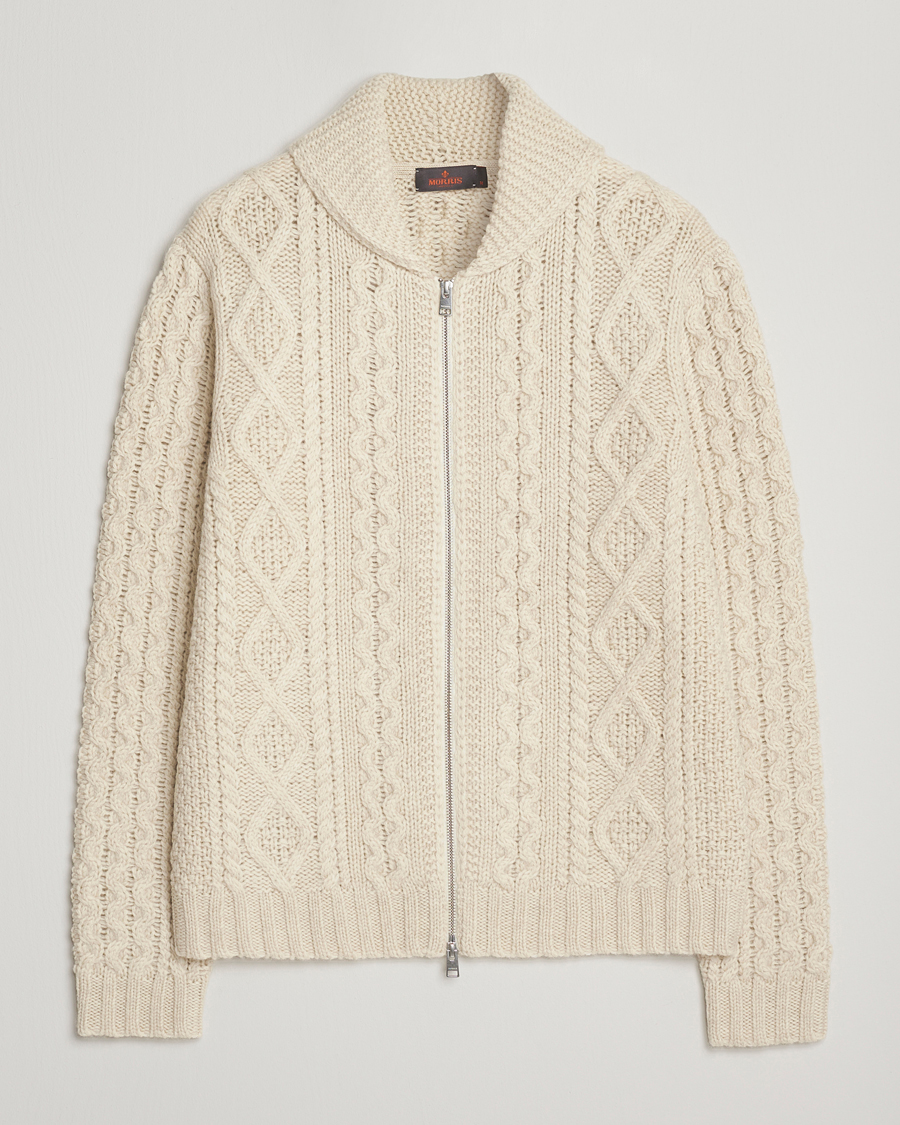 Herr | Tröjor | Morris | Cornwall Cable Full Zip Jacket OfF White