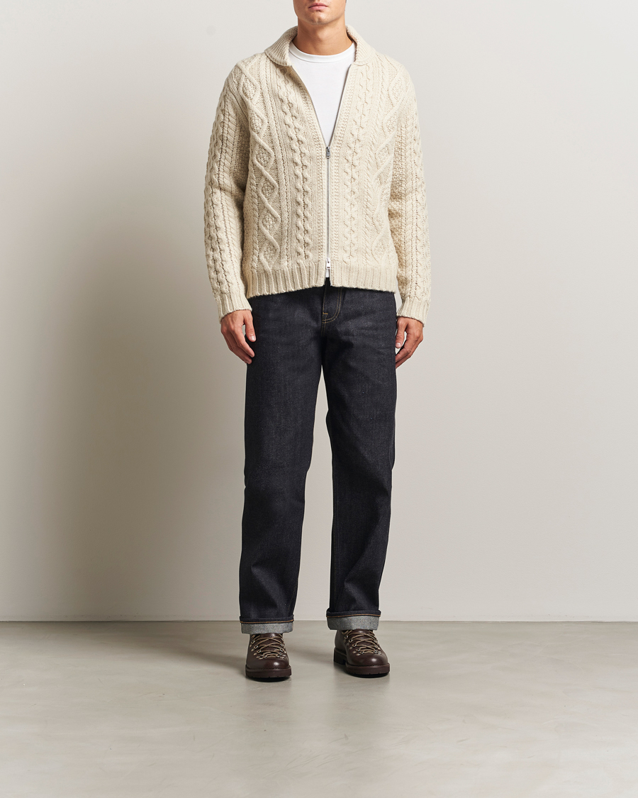 Herr | Tröjor | Morris | Cornwall Cable Full Zip Jacket OfF White