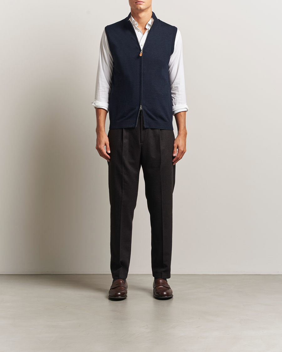 Herr | Tröjor | Morris | Merino Zip Vest Navy