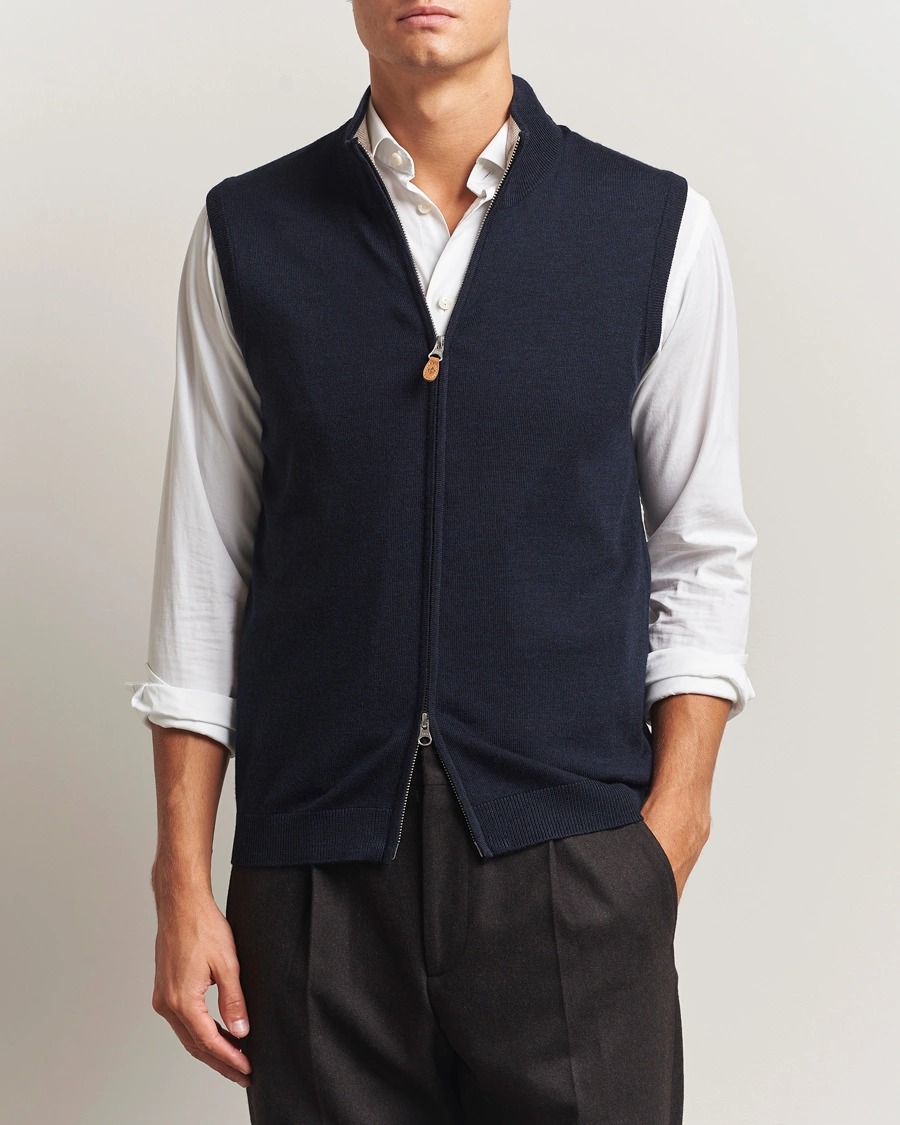 Herr | Tröjor | Morris | Merino Zip Vest Navy
