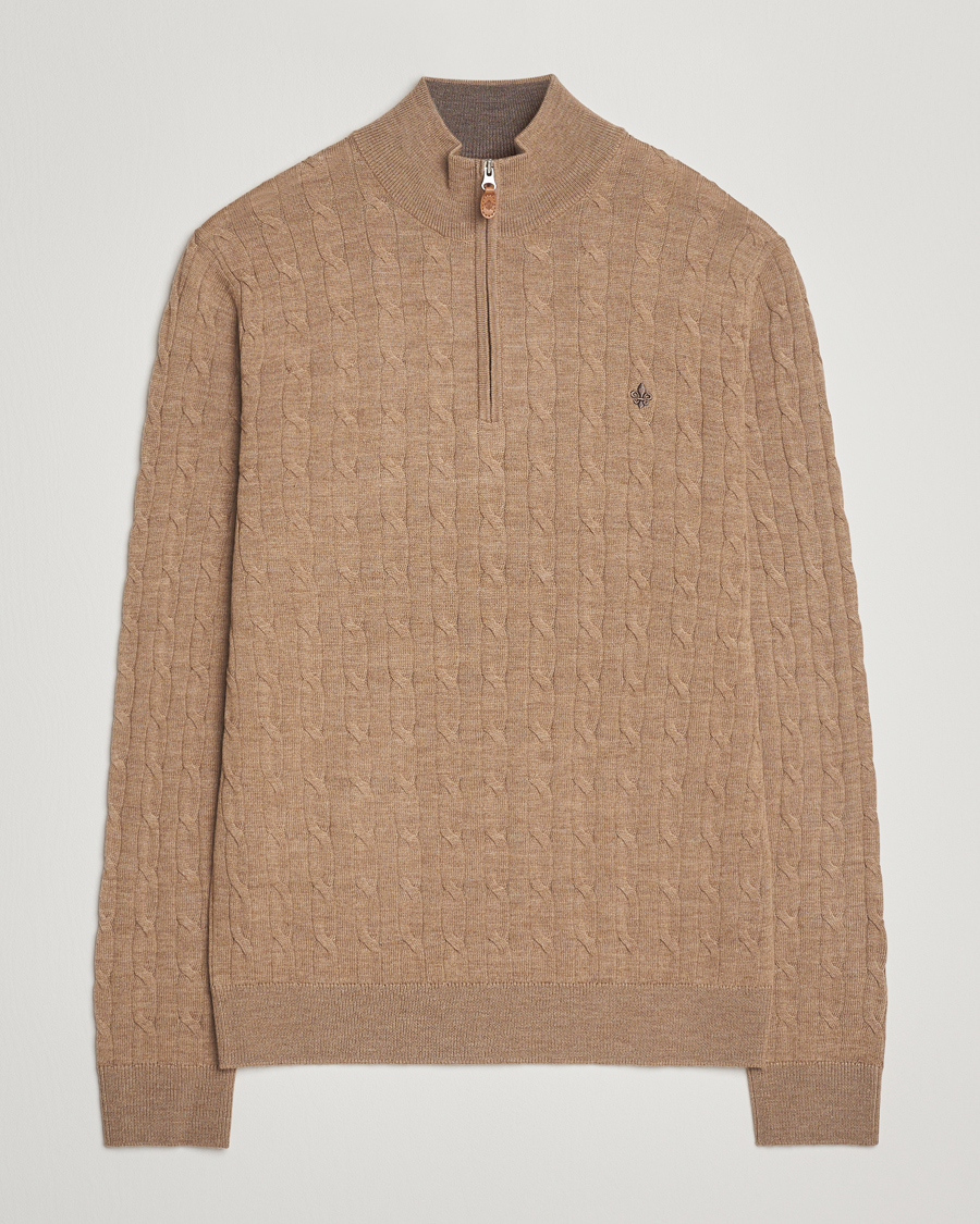Herr | Tröjor | Morris | Merino Cable Half Zip Camel