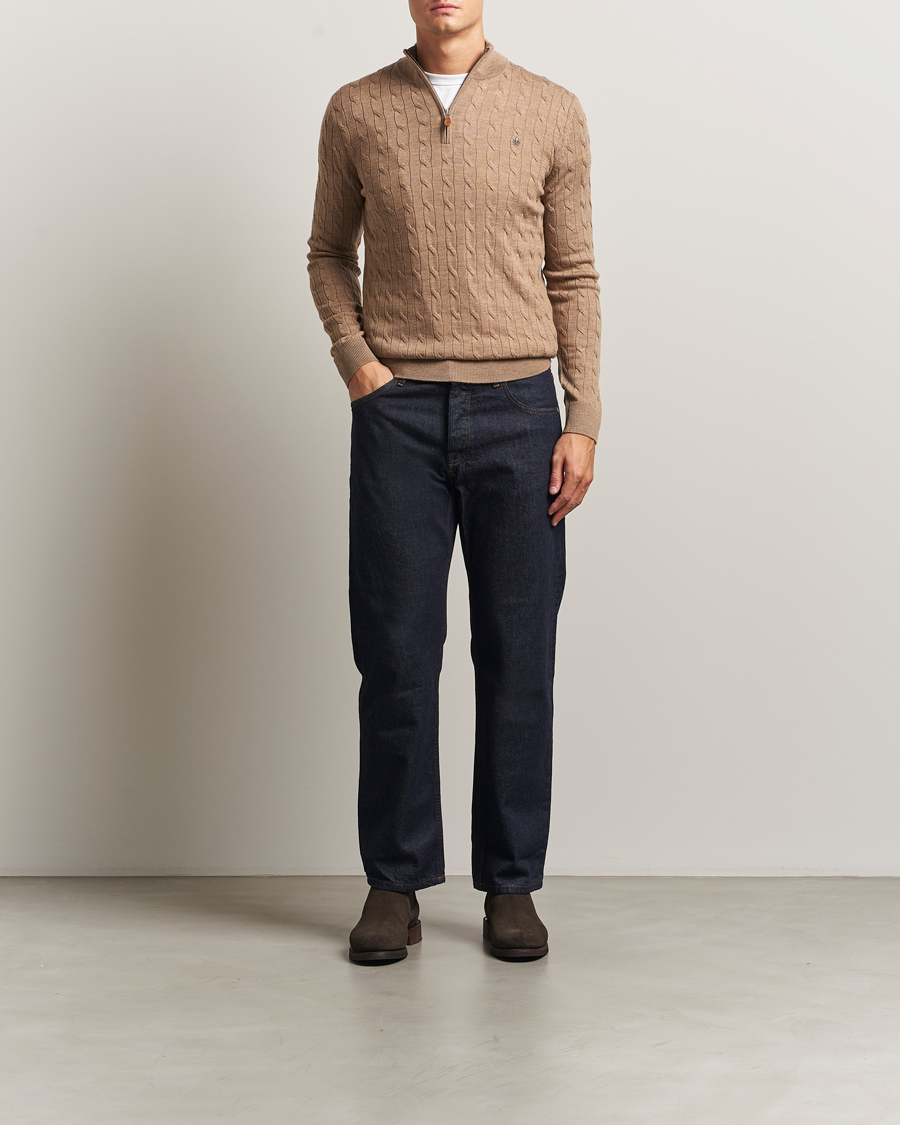 Herr | Tröjor | Morris | Merino Cable Half Zip Camel