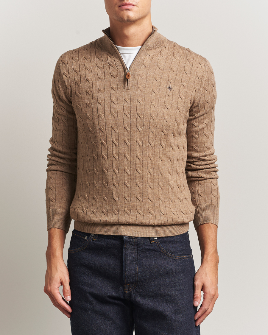 Herr | Tröjor | Morris | Merino Cable Half Zip Camel