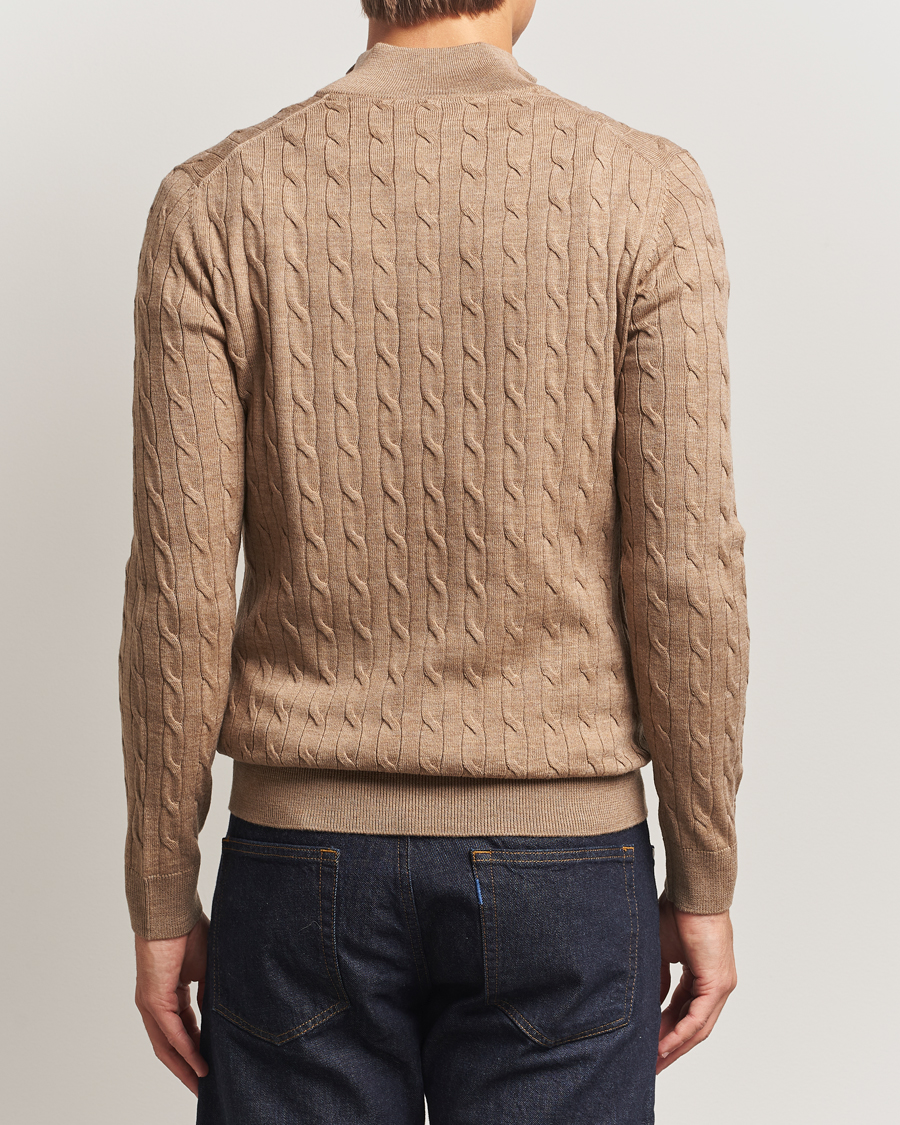 Herr | Tröjor | Morris | Merino Cable Half Zip Camel