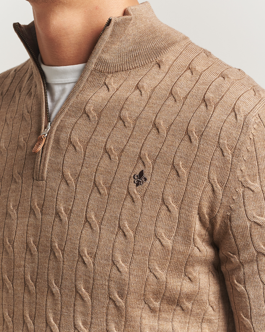 Herr | Tröjor | Morris | Merino Cable Half Zip Camel