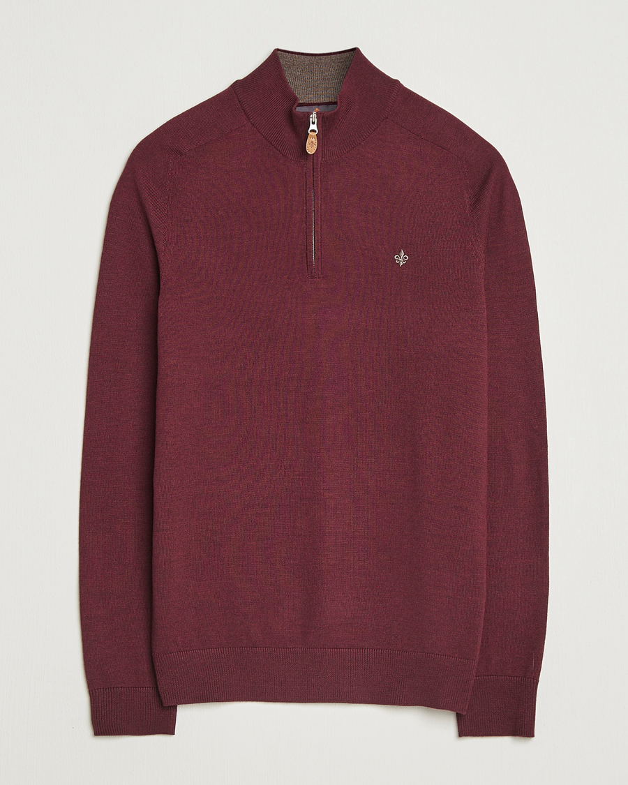 Herr | Tröjor | Morris | John Merino Half Zip Wine Red