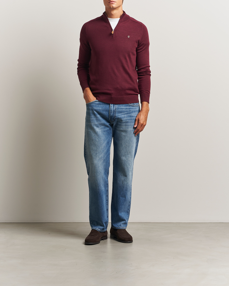 Herr | Tröjor | Morris | John Merino Half Zip Wine Red
