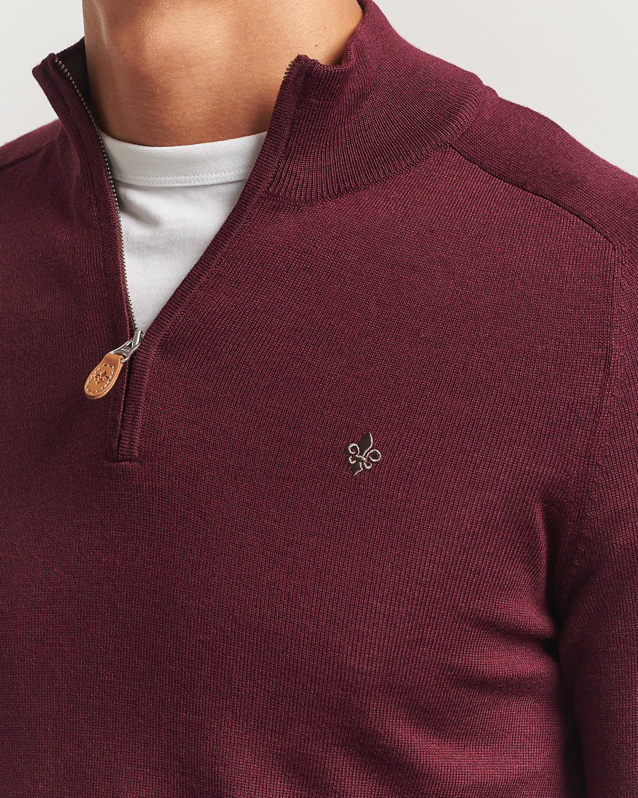 Herr | Tröjor | Morris | John Merino Half Zip Wine Red