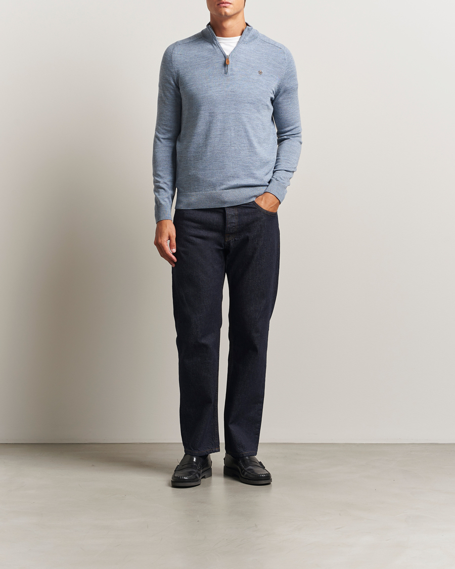 Herr | Tröjor | Morris | John Merino Half Zip Light Blue
