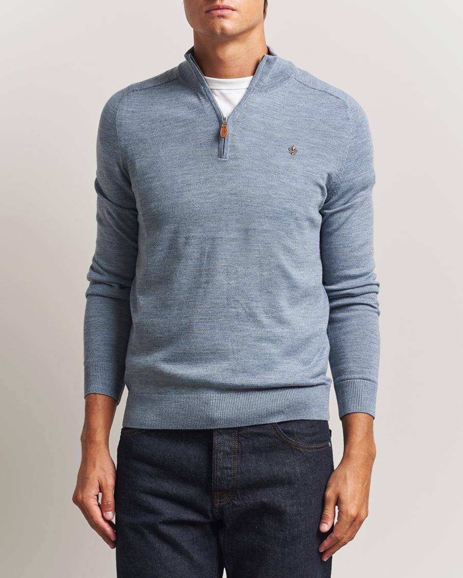 Herr | Tröjor | Morris | John Merino Half Zip Light Blue