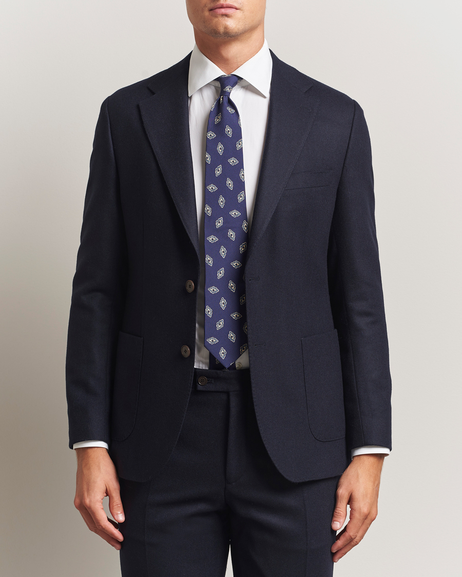 Herr | Kavajer | Morris | Flannel Wool Blazer Navy