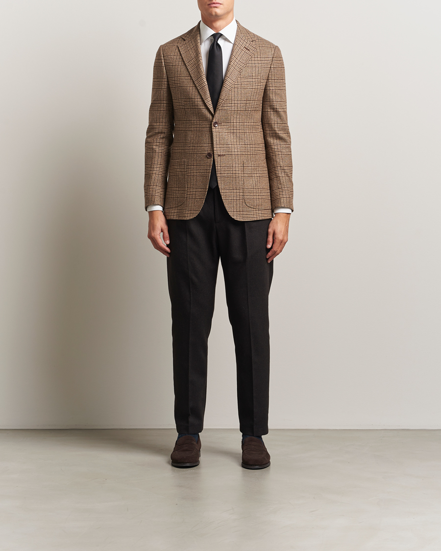 Herr | Kavajer | Morris | Wool Silk Check Blazer Brown