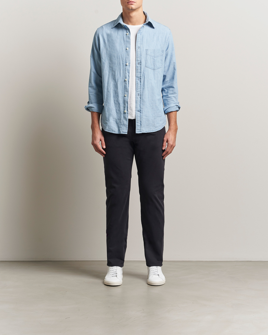 Herr | Byxor | Morris | James Brushed 5-Pocket Pants Blue
