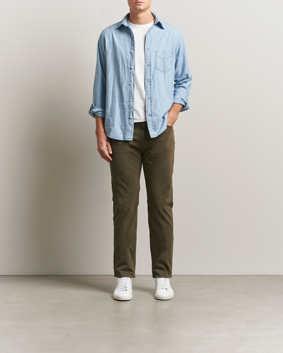 Herr | Byxor | Morris | James Brushed 5-Pocket Pants Olive
