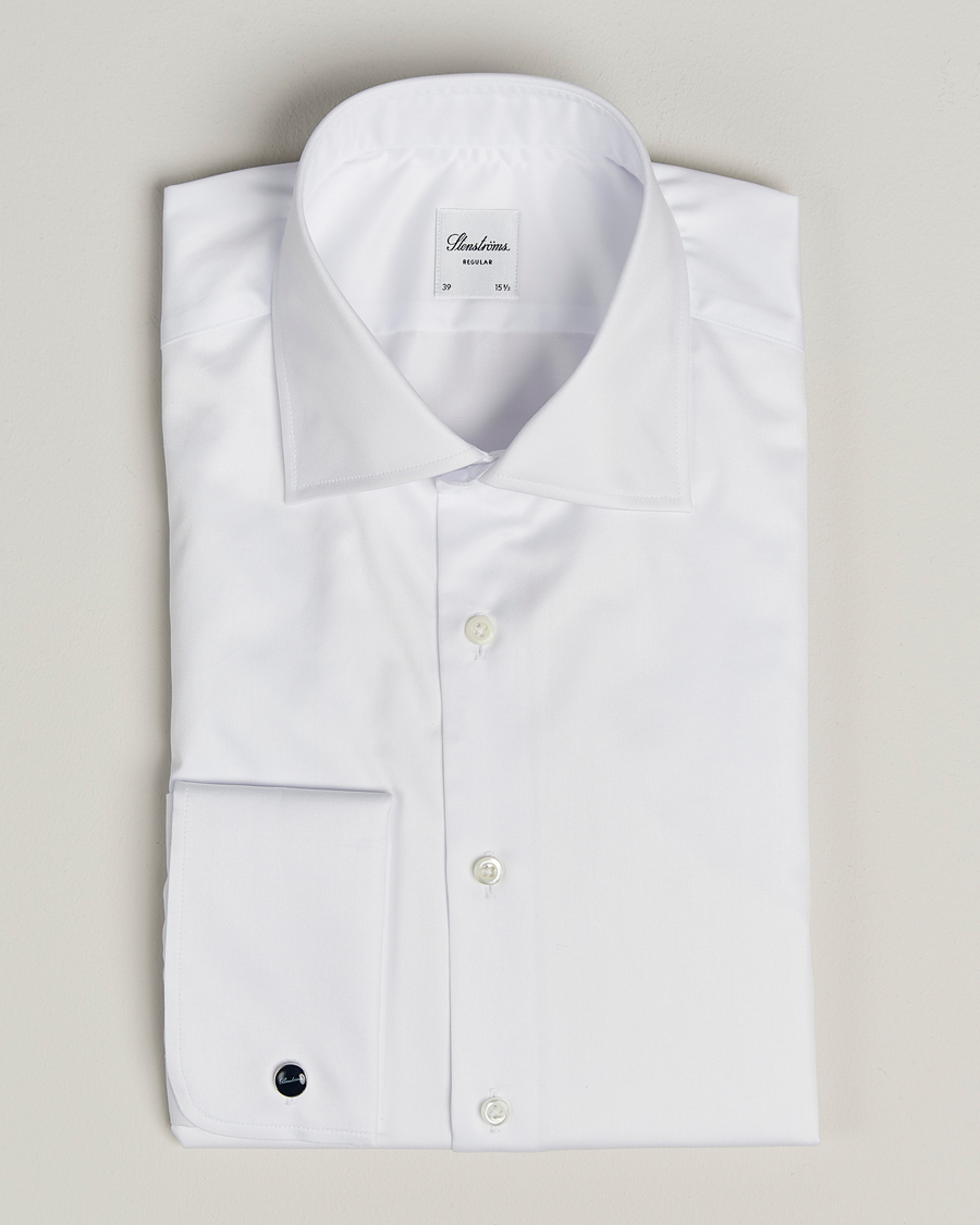 Herr | Skjortor | Stenströms | Regular Fit Cotton Twill Double Cuff Shirt White