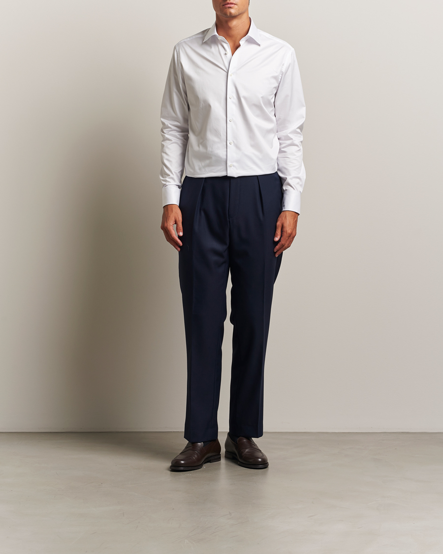 Herr | Skjortor | Stenströms | Regular Fit Cotton Twill Double Cuff Shirt White