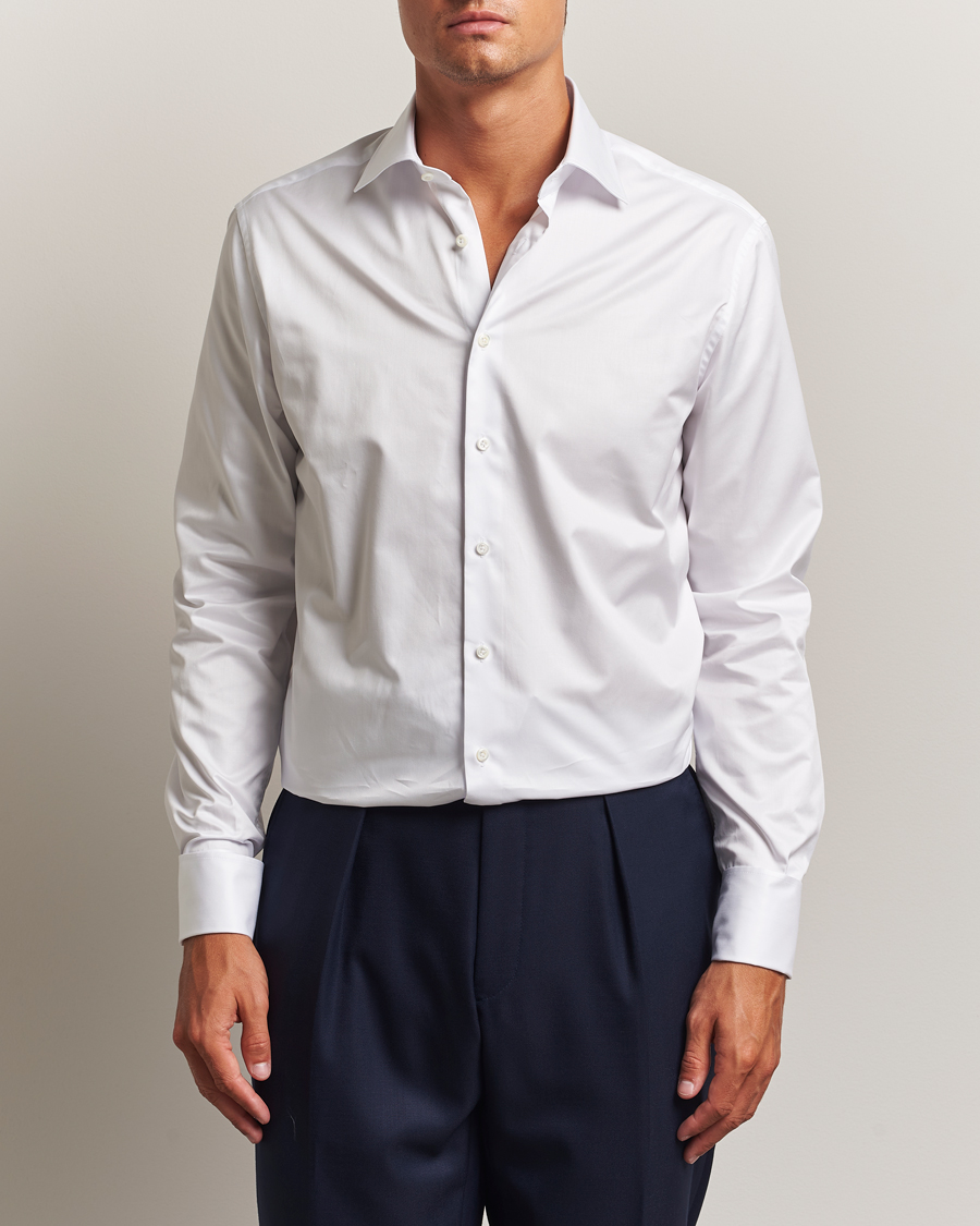 Herr | Skjortor | Stenströms | Regular Fit Cotton Twill Double Cuff Shirt White