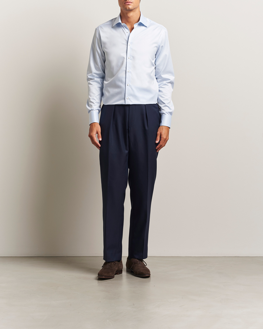 Herr | Skjortor | Stenströms | Regular Fit Cotton Twill Double Cuff Shirt Blue