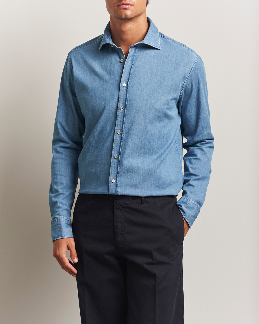 Herr | Skjortor | Stenströms | Regular Fit Garment Washed Shirt Light Denim