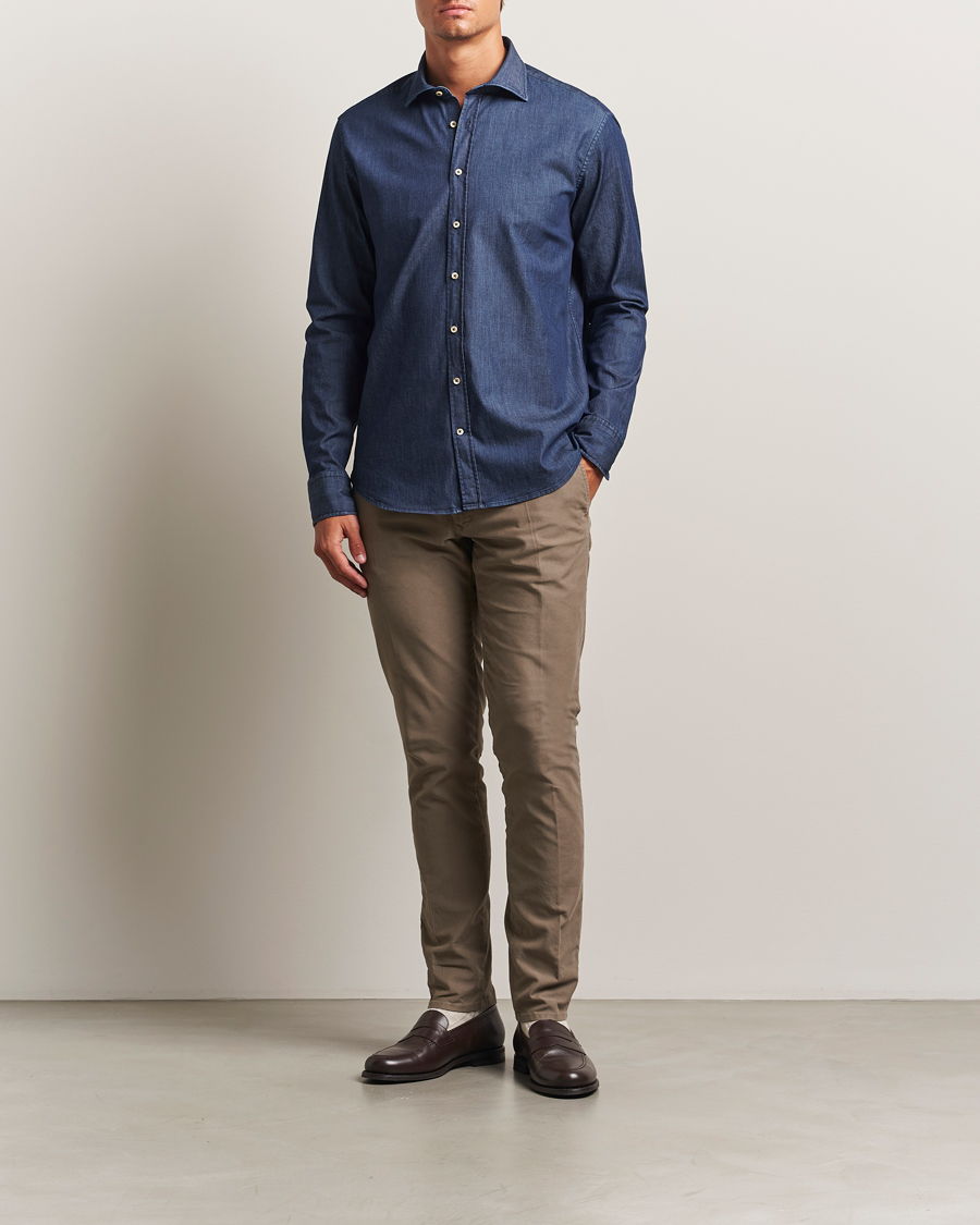 Herr | Skjortor | Stenströms | Regular Fit Garment Washed Shirt Dark Denim