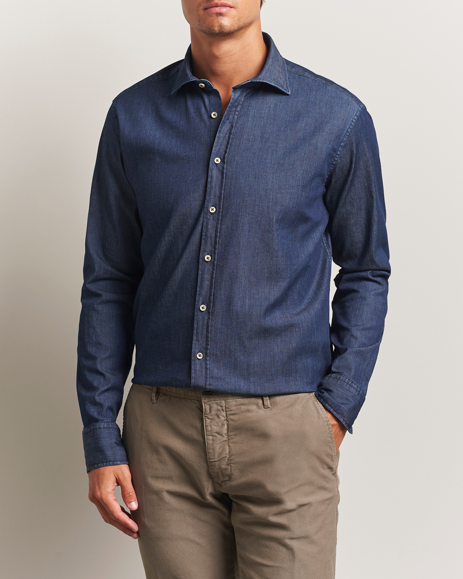 Herr | Skjortor | Stenströms | Regular Fit Garment Washed Shirt Dark Denim