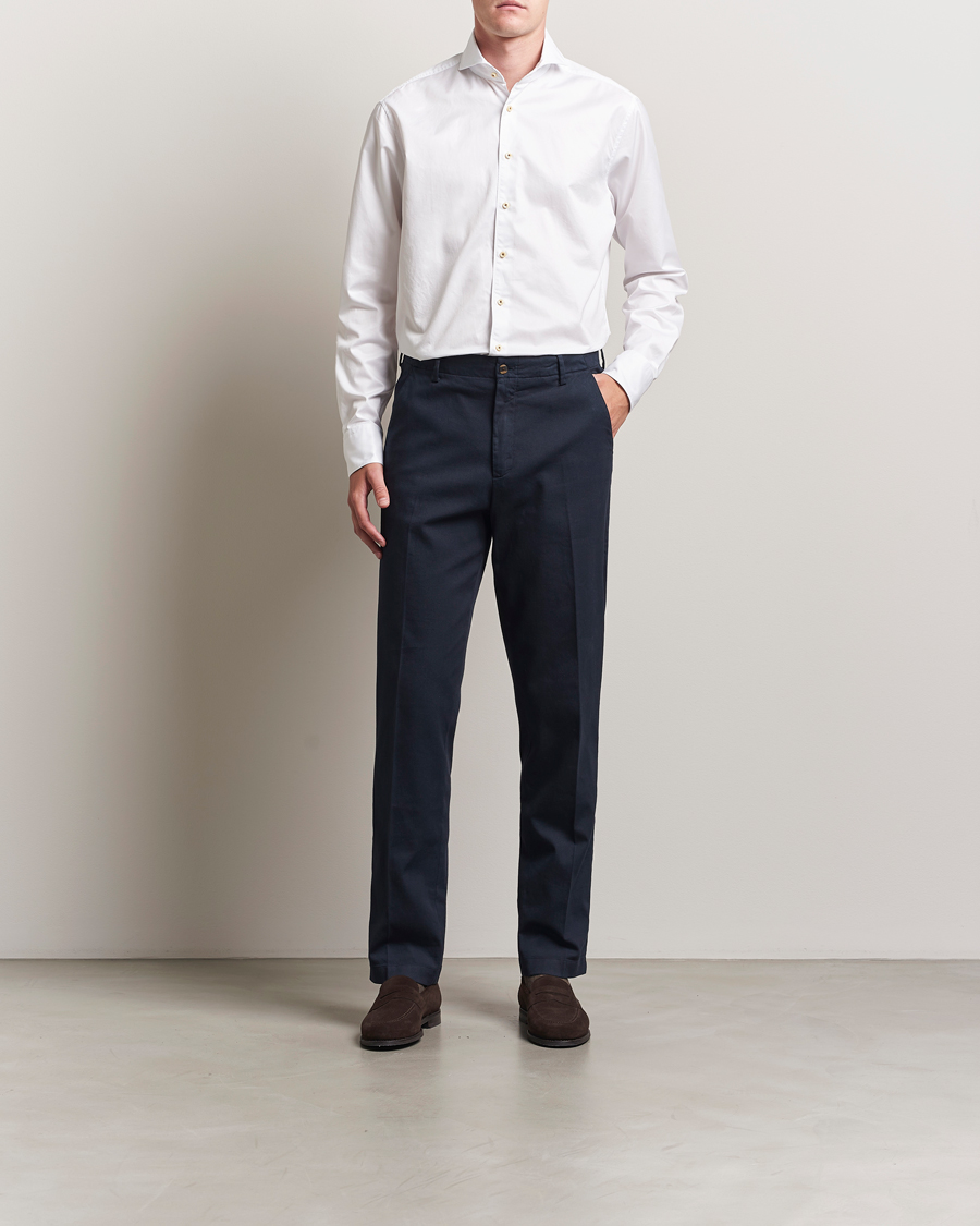 Herr | Skjortor | Stenströms | Regular Fit Washed Cotton Plain Shirt White