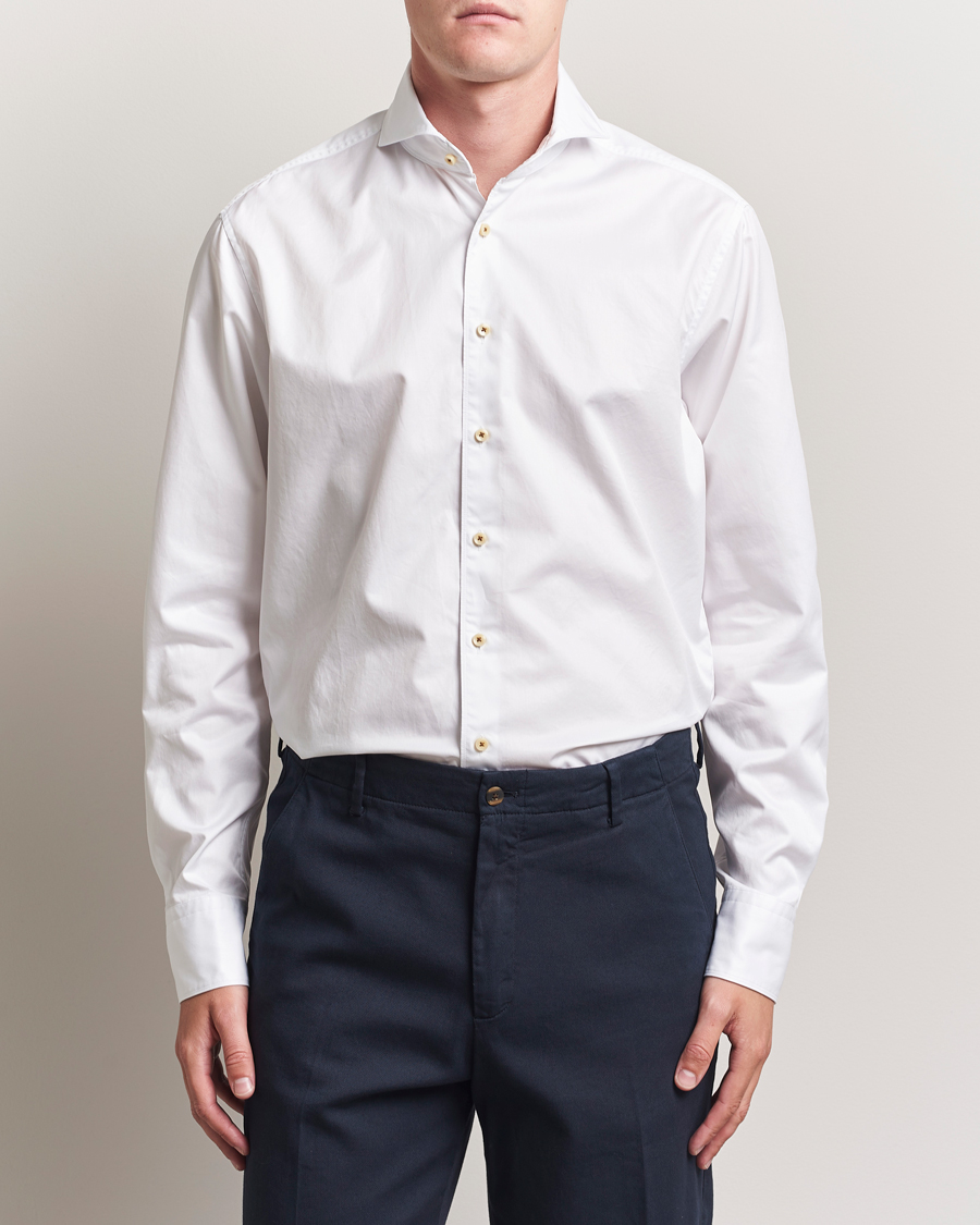 Herr | Skjortor | Stenströms | Regular Fit Washed Cotton Plain Shirt White