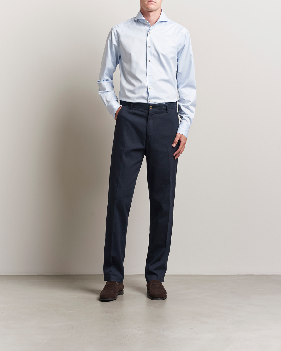 Herr | Skjortor | Stenströms | Regular Fit Washed Cotton Plain Shirt Light Blue
