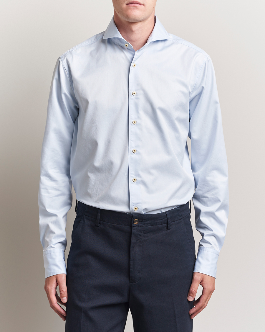 Herr | Skjortor | Stenströms | Regular Fit Washed Cotton Plain Shirt Light Blue