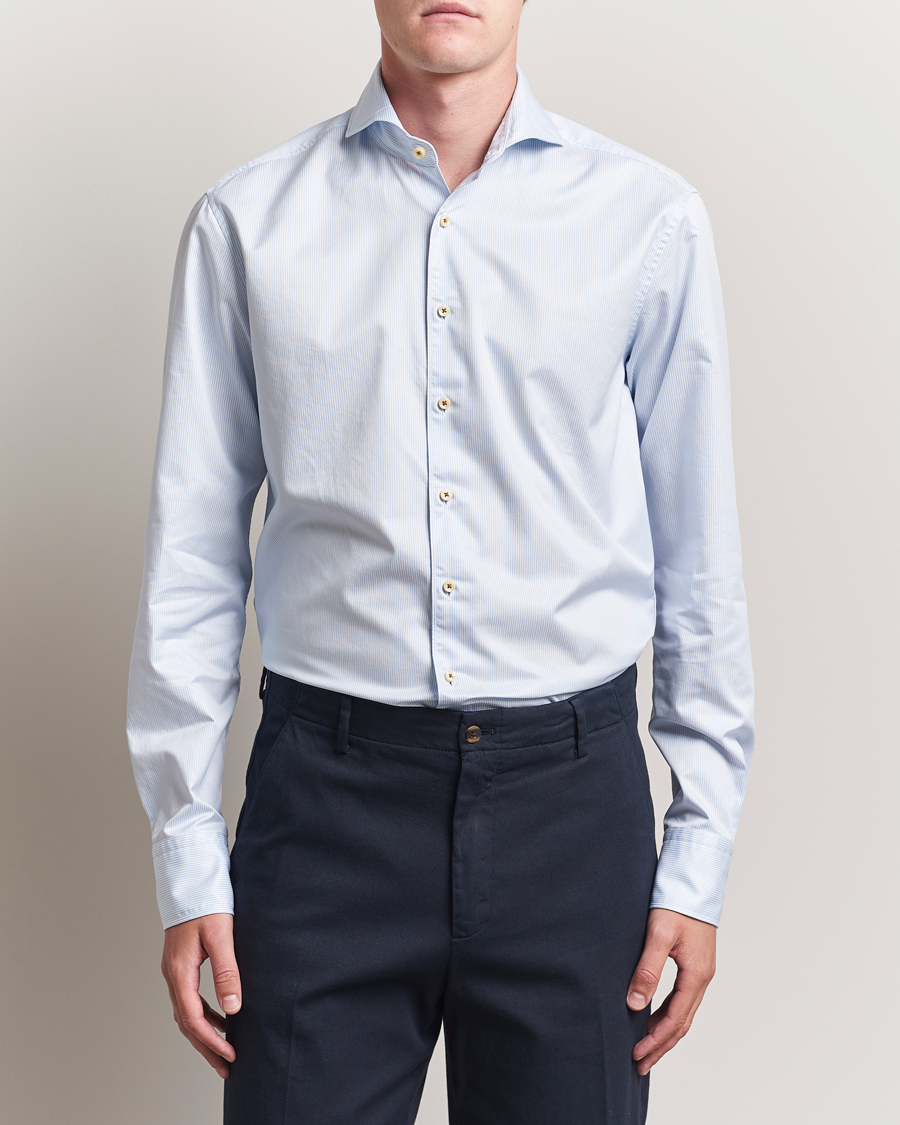 Herr | Skjortor | Stenströms | Regular Fit Pinstriped Casual Shirt Light Blue