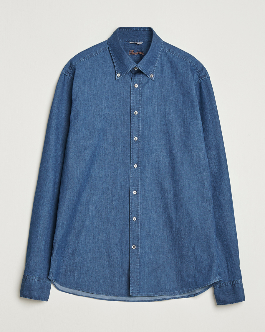 Herr | Skjortor | Stenströms | Regular Fit Button Down Garment Washed Shirt Denim