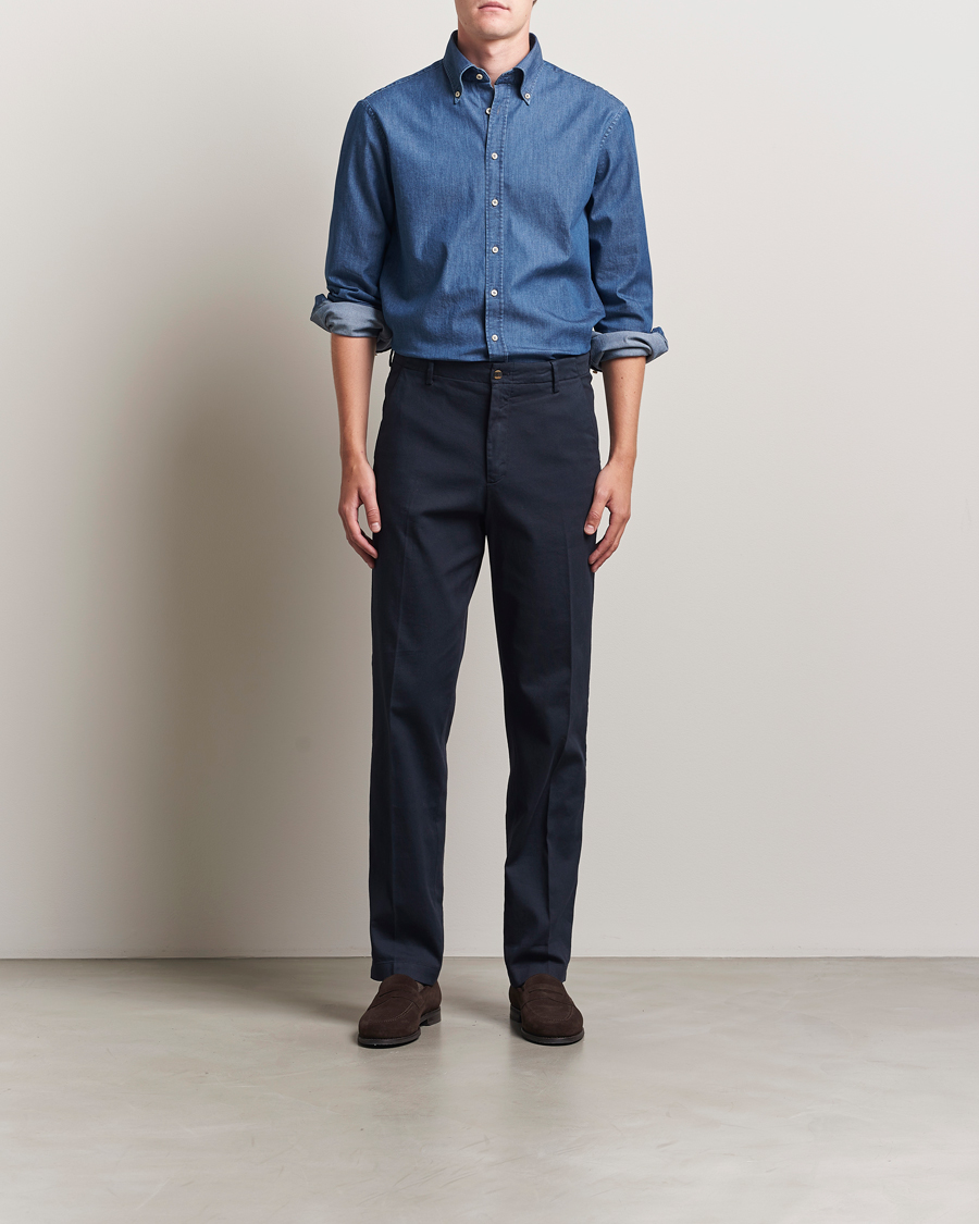 Herr | Skjortor | Stenströms | Regular Fit Button Down Garment Washed Shirt Denim