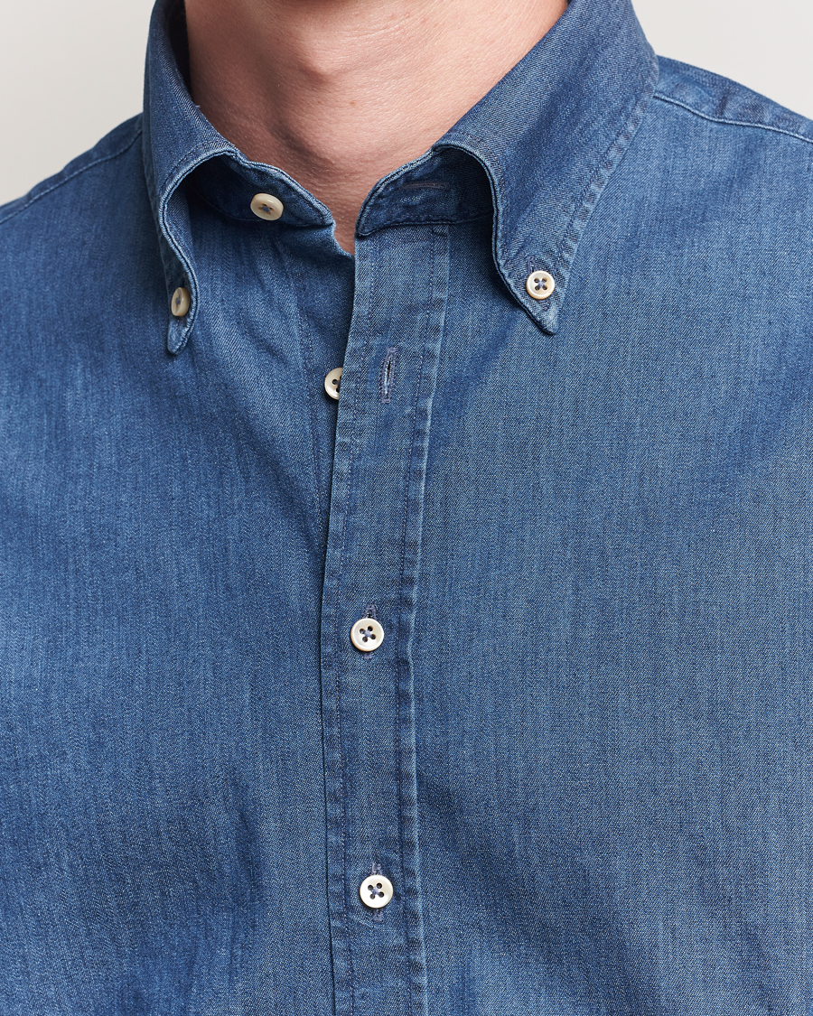 Herr | Skjortor | Stenströms | Regular Fit Button Down Garment Washed Shirt Denim