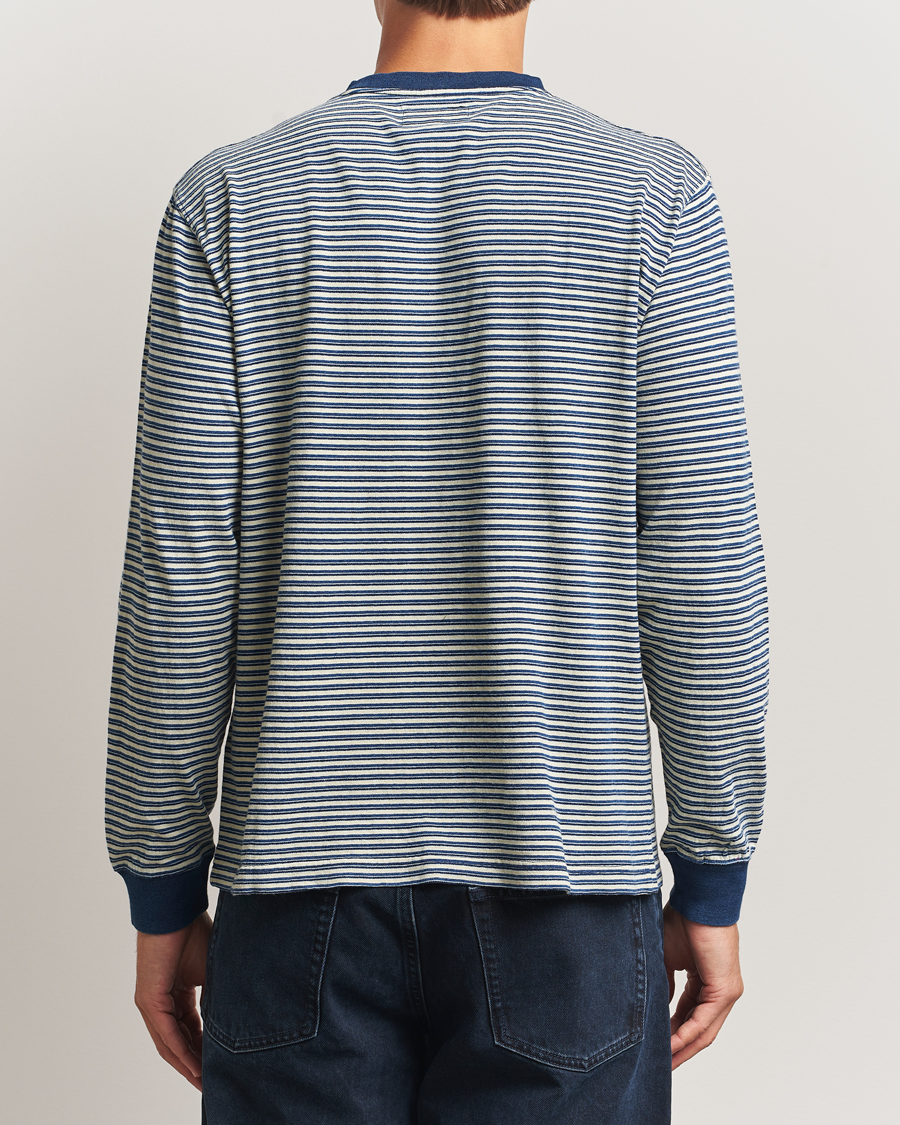 Herr | T-Shirts | BEAMS PLUS | Indigo Stripe Long Sleeve T-Shirt White/Navy
