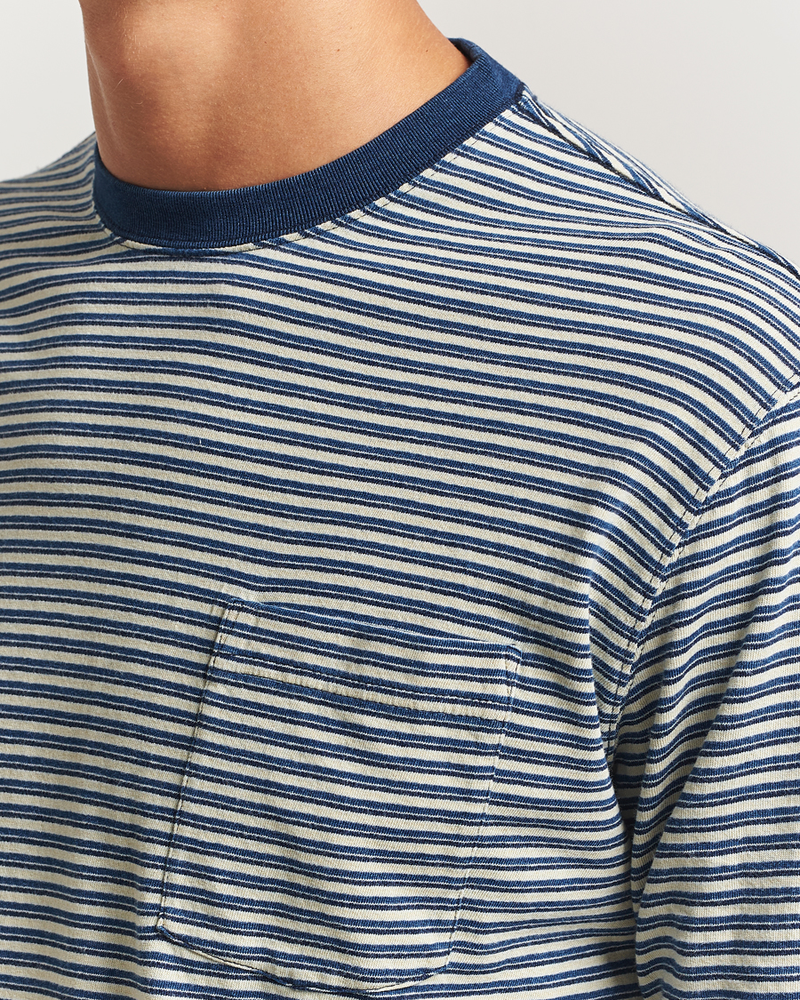 Herr | T-Shirts | BEAMS PLUS | Indigo Stripe Long Sleeve T-Shirt White/Navy