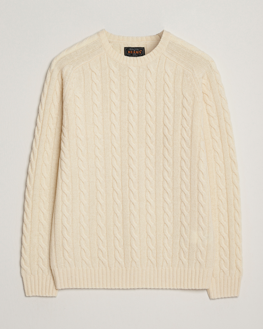 Herr | Tröjor | BEAMS PLUS | Cable Crew Neck Sweater Off White